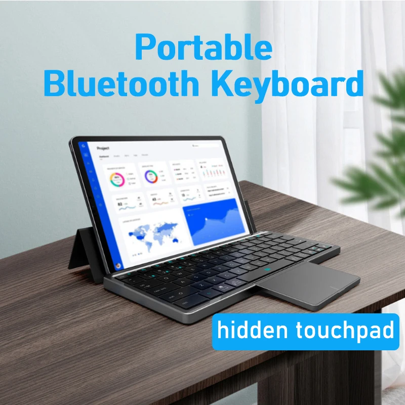 Magnetic Folding Charging Silent Wireless Multi-Bluetooth Keyboard Touchpad Stand for iPad Tablet iPhone Phone PC Accessories