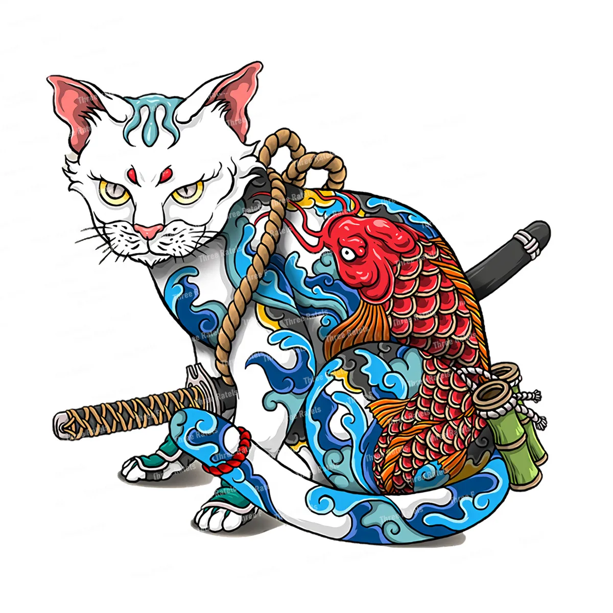 I480  Neko Kitty Japan Samurai Cat Car Stickers Fashionable Decals Creative Windows Caravan Wall Home Decor