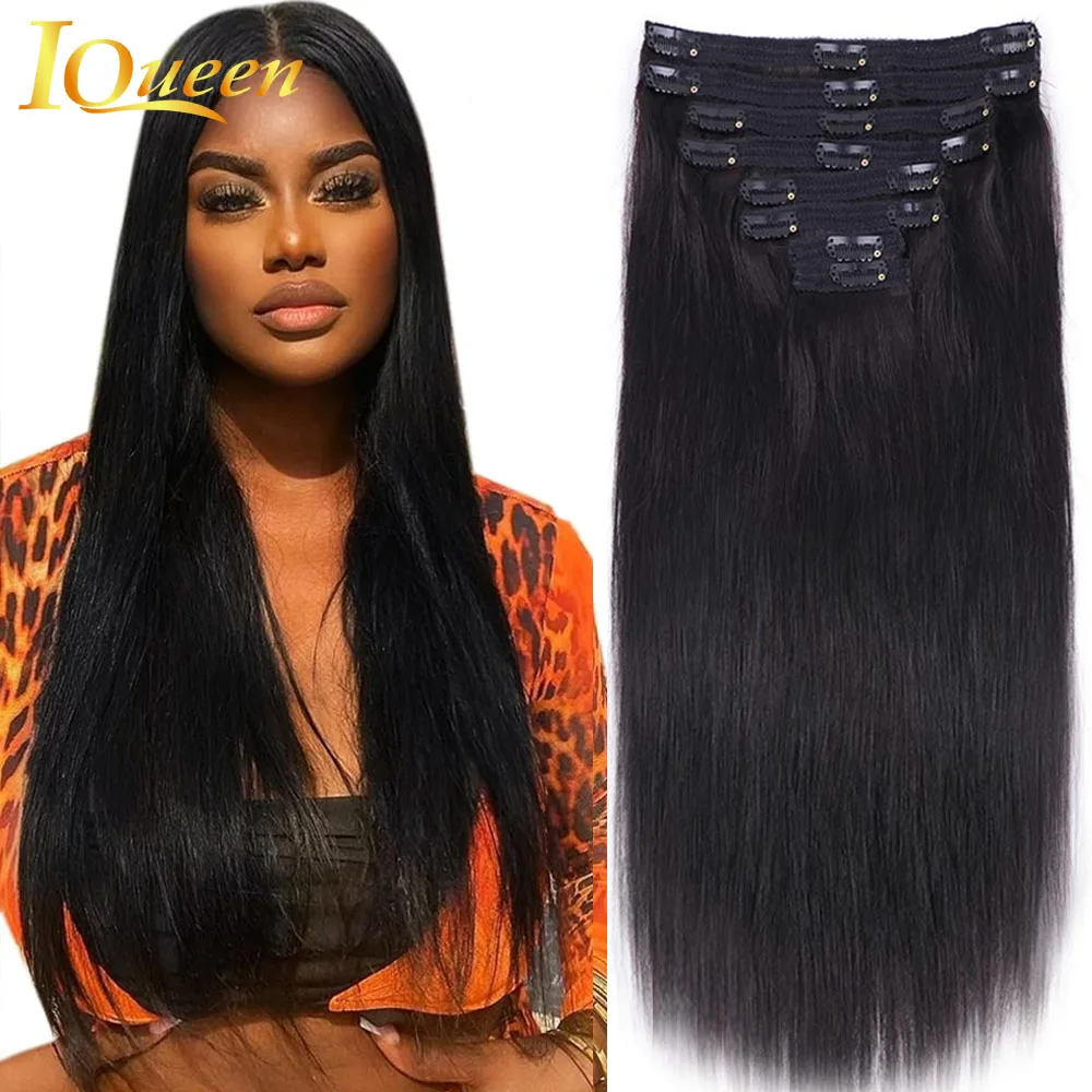 

Clip In Hair Extension Human Hair Brazilian Straight Clip In Extension Full Head Clip Hair Extension for Women 120g/Set Color 1B