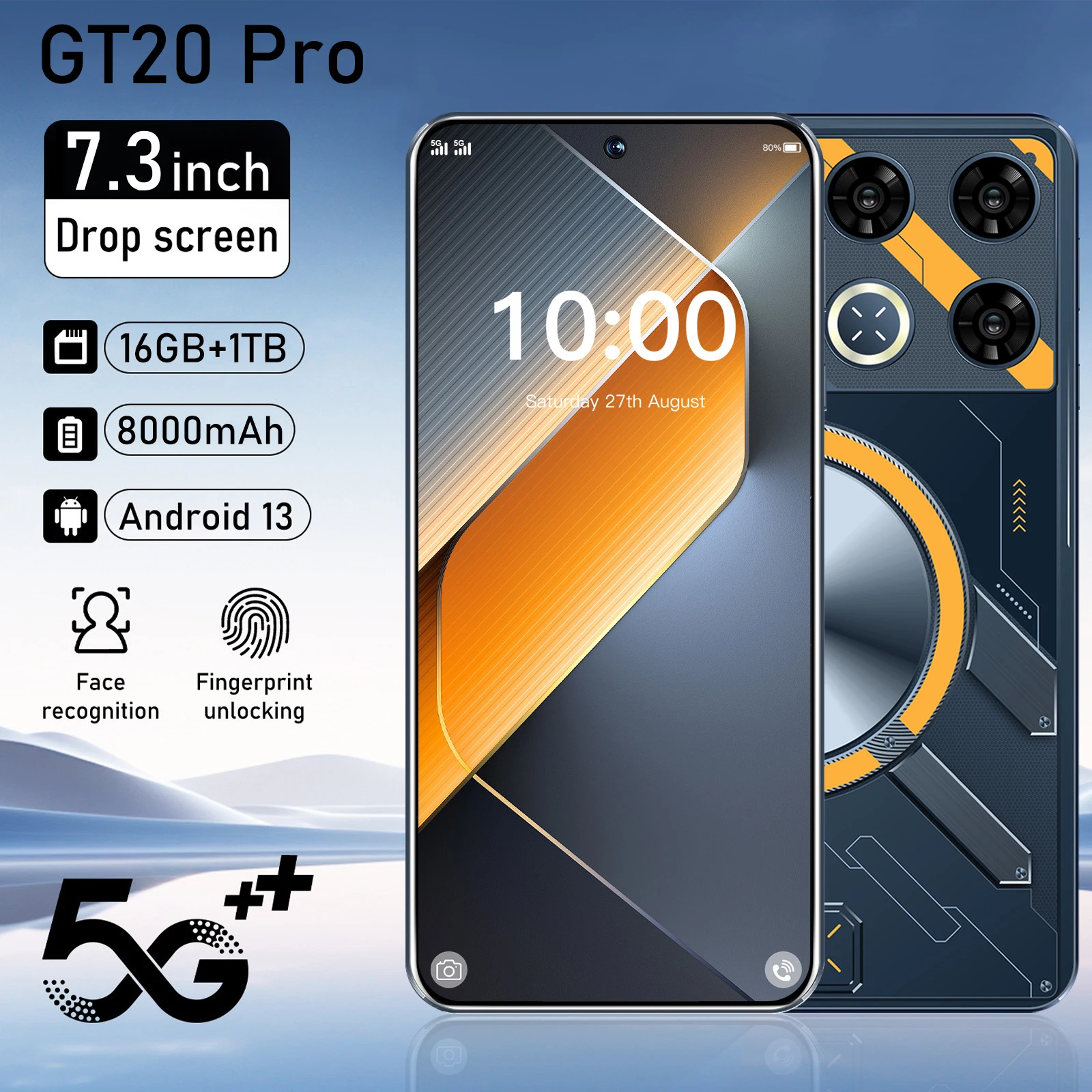 

Global Version GT20 Pro Cell phone Original cellphones Mobile Phones 5G 7.3inch smartphone android NFC Dual SIM Card 7800mAh