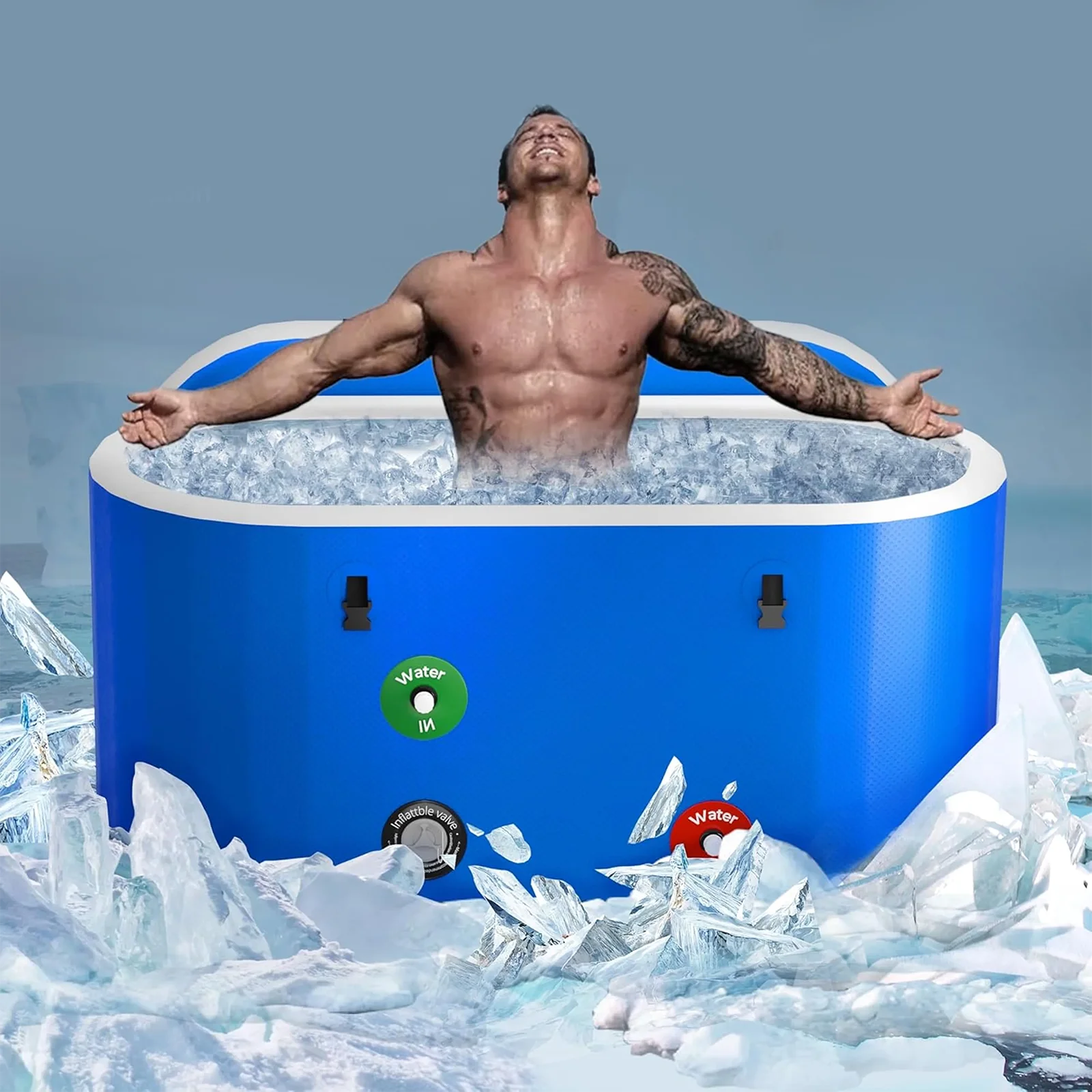 Newly Blue White Inflatable Cold Plunge Tub Portable Ice Bath Tub For Cold Water Therapy Recovery  At Home or Outdoor 132cm