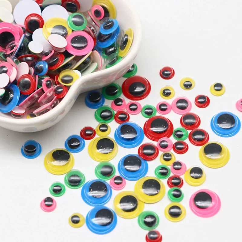 Kolor ruchome oko z powrotem klej 6/8/10/12mm kreatywny ręcznie wykonane Wiggly gałka oczna wklej dzieci DIY oczy do maskotek gliny akcesoria zabawki — zdjęcie 2
