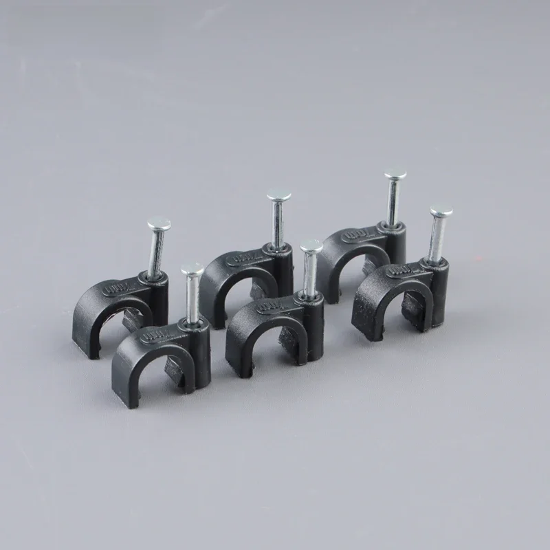 100 Stück runde Kabel-Draht-Clips, 4 mm, 6 mm, 8 mm, 10 mm, Management, elektrische Kabelbinder-Halter, Kreis, Pflanze, Kletterwand, Nagel, Schwarz