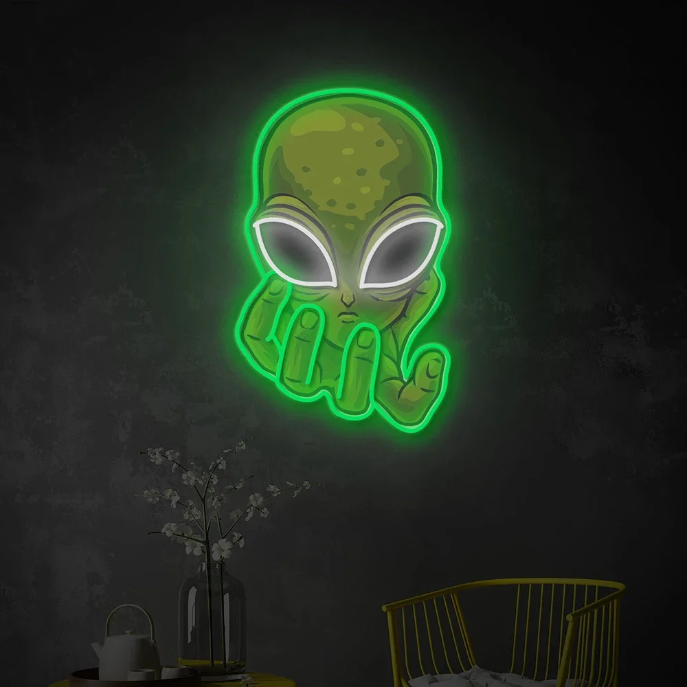 Alien Neon Sign Custom Acrylic Artwork Neon Painting Art for Bedroom Living Room Decor UV Printed NeonHome Wall Decor for Kids