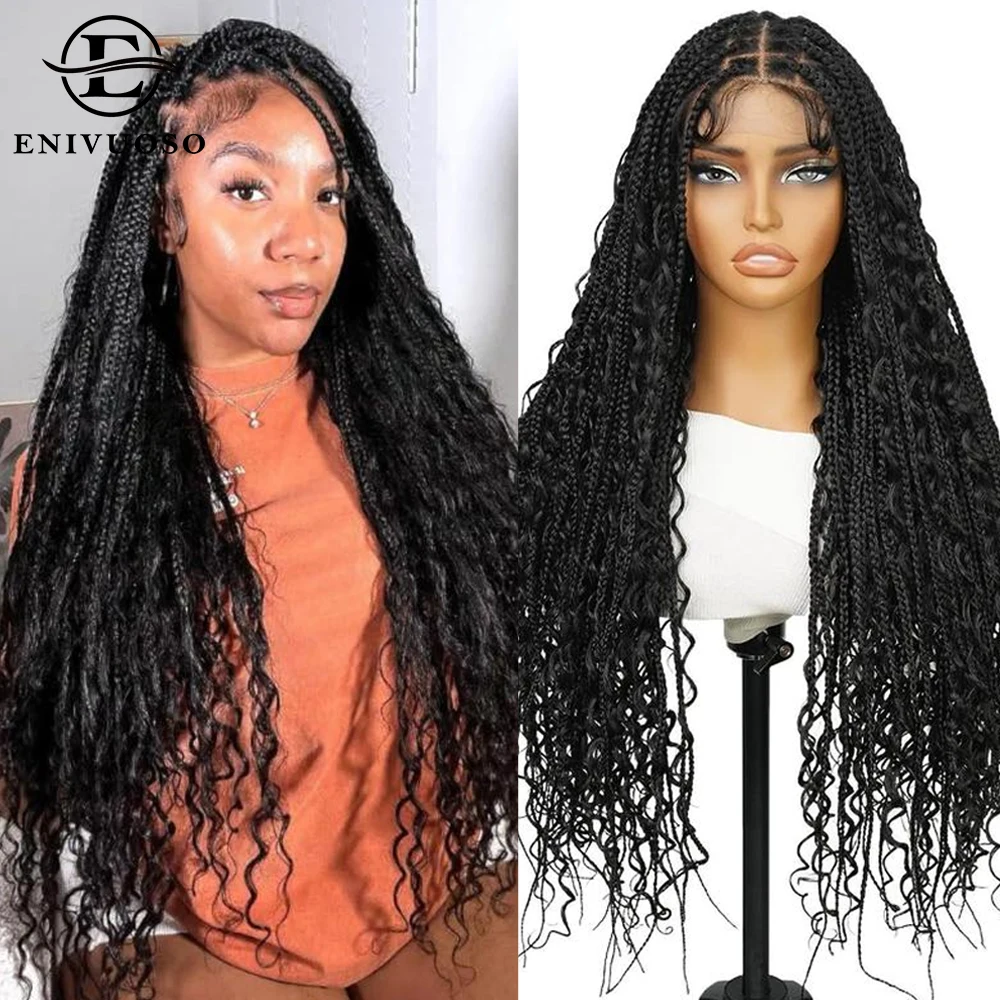 

Синтетические длинные кудри в стиле бохо, плетеные парики для чернокожих женщин, витые косы, полные кружевные богемные плетеные парики без узлов с волосами ребенка