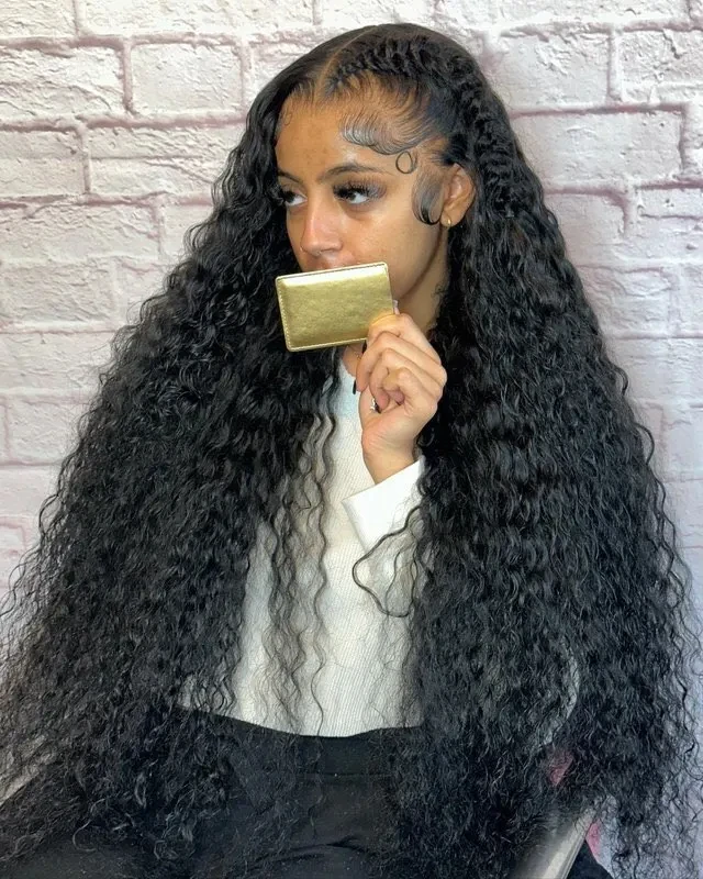 Wig Rambut Asli 40 Inch 13x6 Deep Wave Lace Front Wig HD Lace Frontal Wig Pre Plucked Bleached Knots 200% Density Deep Curly Wig