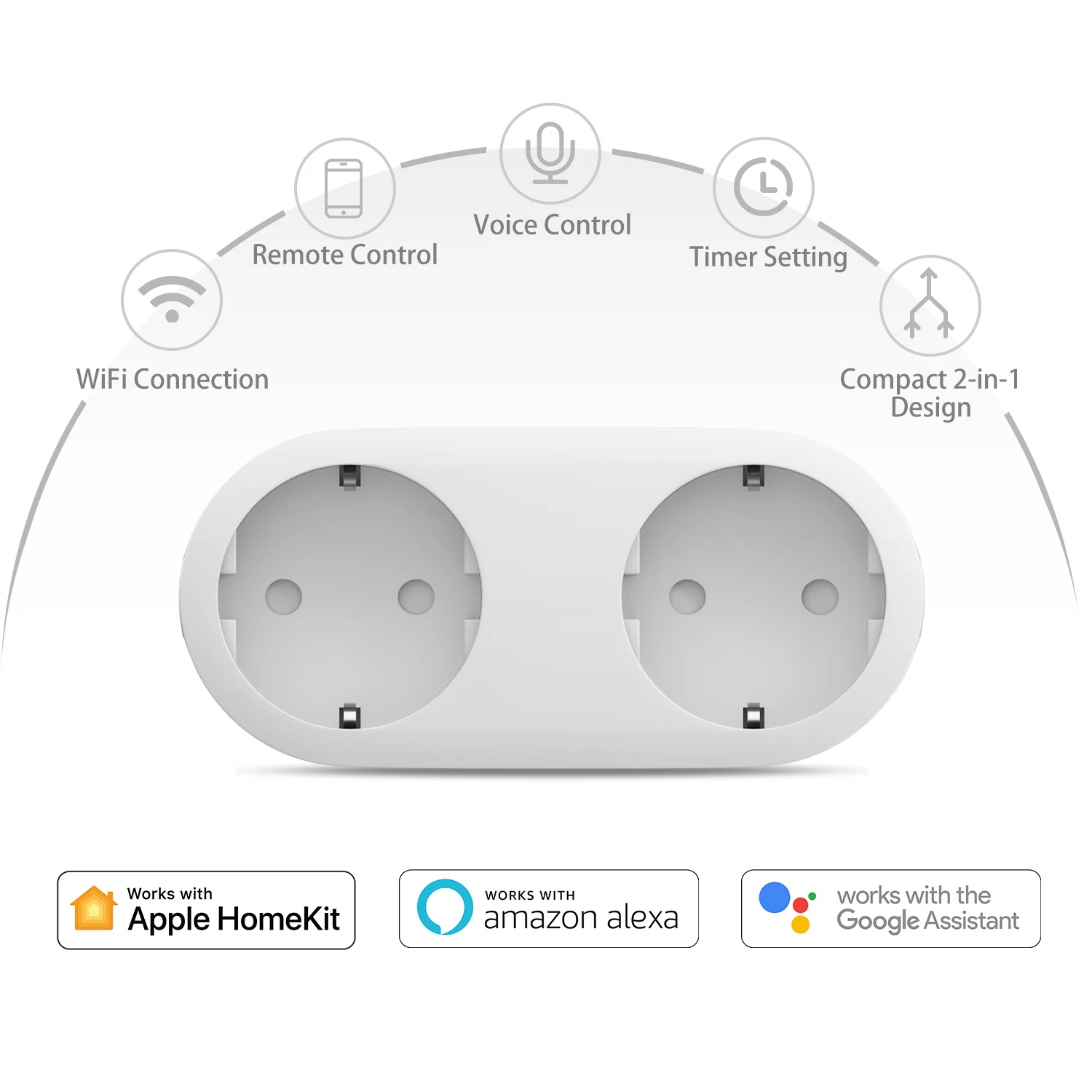 Meross Homekit WiFi Dual Buchse EU Stecker 2 in 1 Schalter App Fernbedienung Timing Stimme Steuerung Unterstützung Alexa Google Hause smartThings