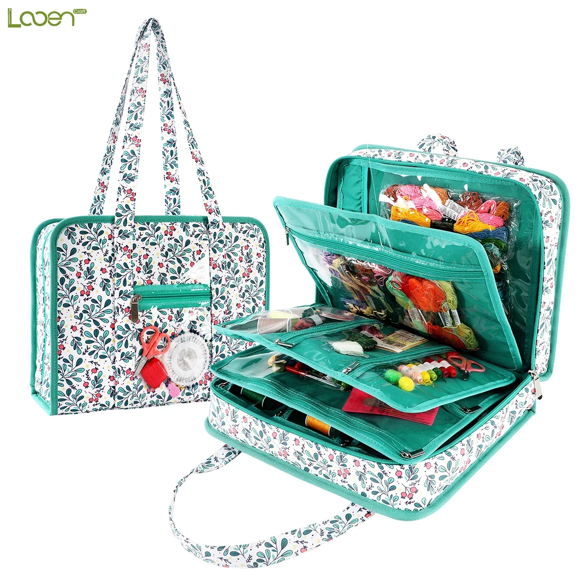 

1pc cross-stitch thread accessory storage bag with multiple compartments, a portable DIY accessory shoulder storage bag