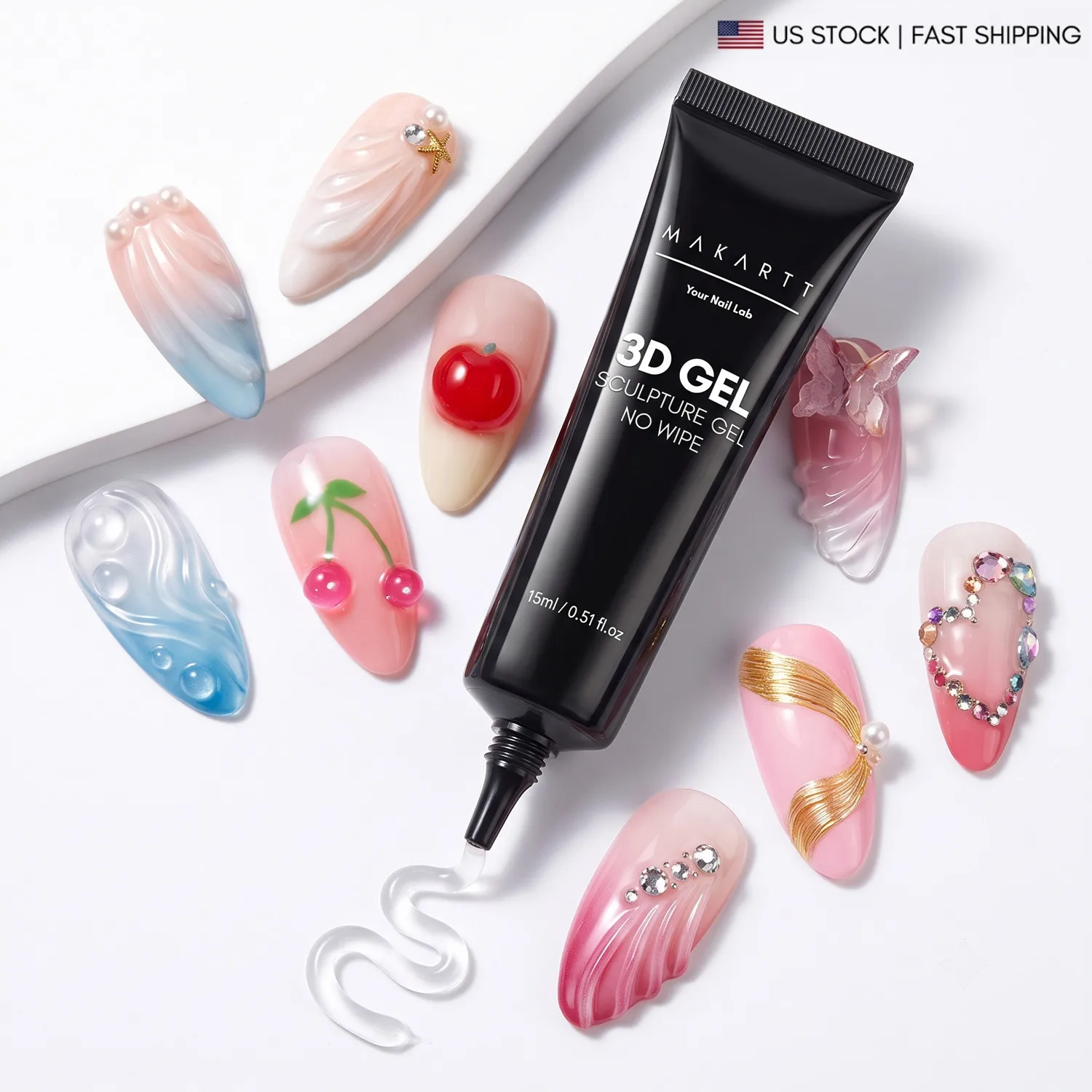 Makartt 3D Gel - Nail Art Sculpting Gel Nail Glue 15g No Wipe Clear Gel Polish for Nail Designs DIY Nail Art Drawing, Molding