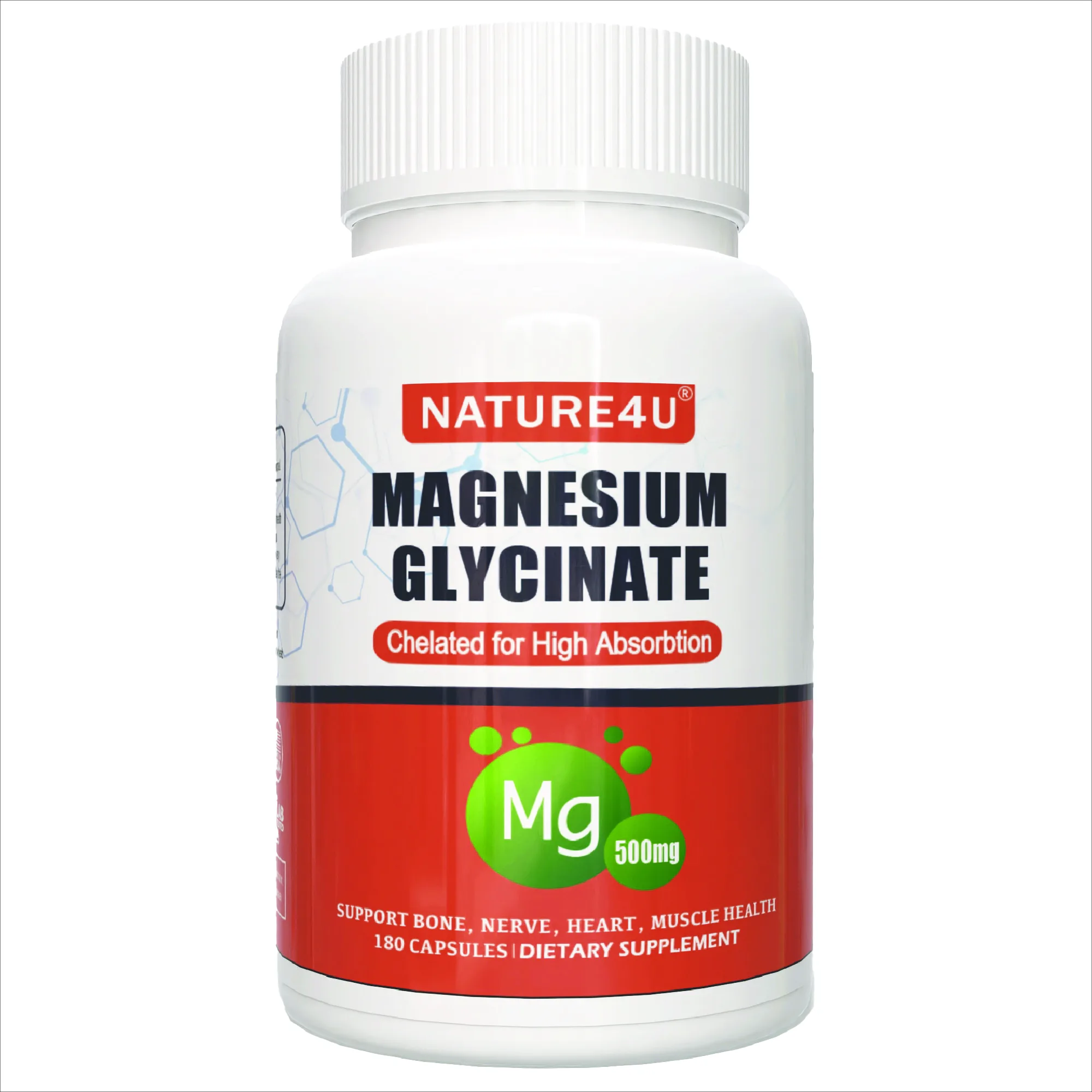 Magnesium Glycinate 500mg, 100% Chelate for High Absorption Magnesium Supplement for Sleep, Muscle, Heart, Never and Bone Suppor