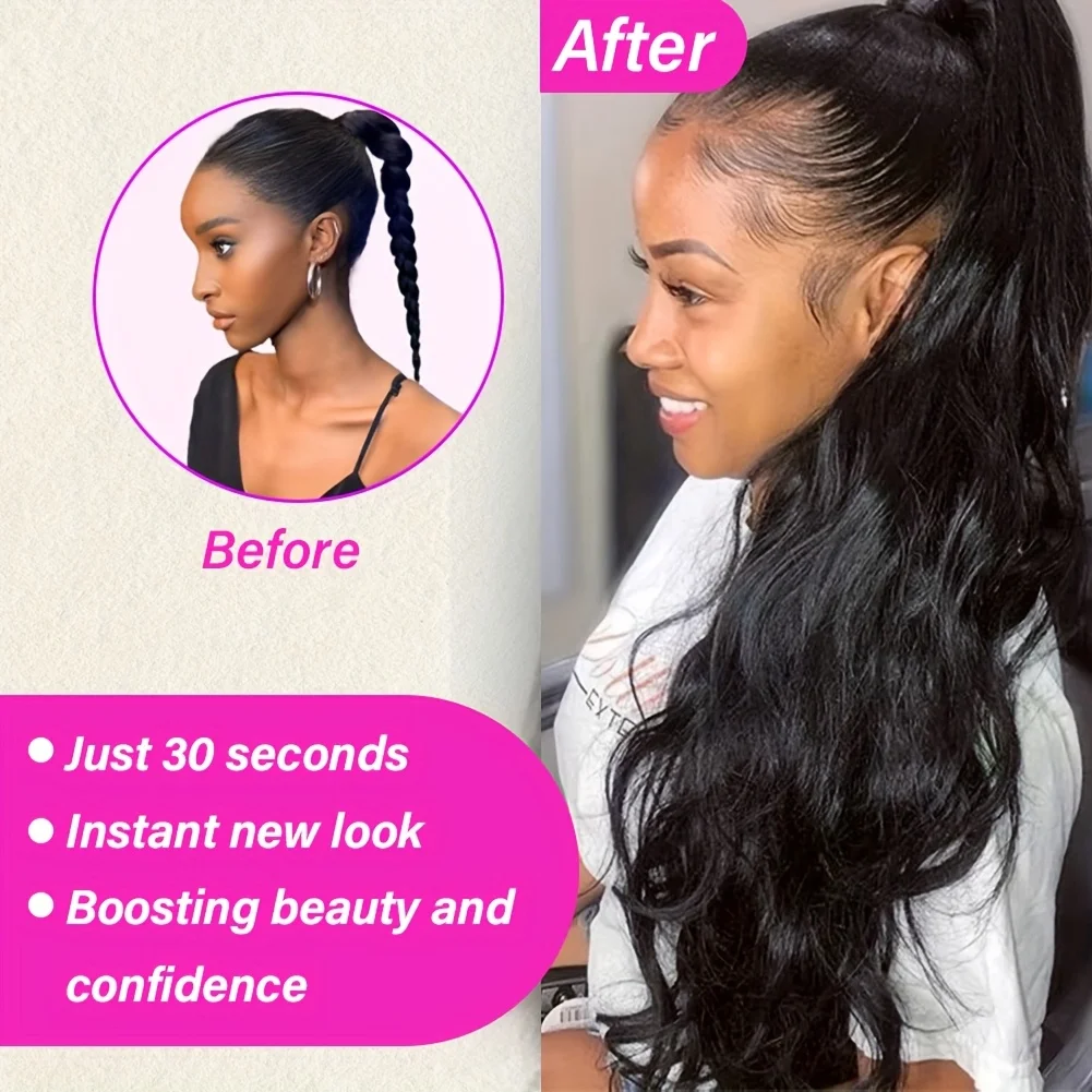 

Накладной хвост-шиньон из 100% натуральных человеческих волос, 16-26 дюймов, с эффектом волнистых локонов, на резинке, натуральный цвет, для женщин, 100 г