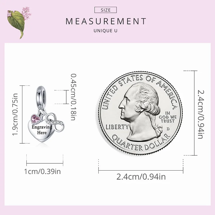 Silver 925 Sterling Silver Engraved Lettering Charm Bead Personalized Name Pet Zircon Heart Dangle Fit Original Bracelet Jewelry