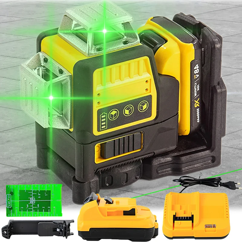 Livello laser 3D 12 linee Linea verde Autolivellante 360 Orizzontale e verticale Potente livello laser a raggio verde per batteria Dewalt 20V