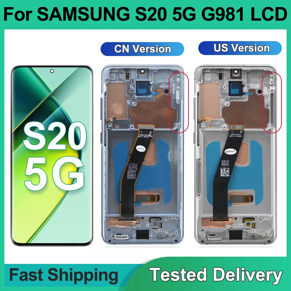 tft Screen for Samsung S20 5G G981 G981F G981F/DS Lcd Display Digital Touch Screen with Frame For Samsung S20 Replacement