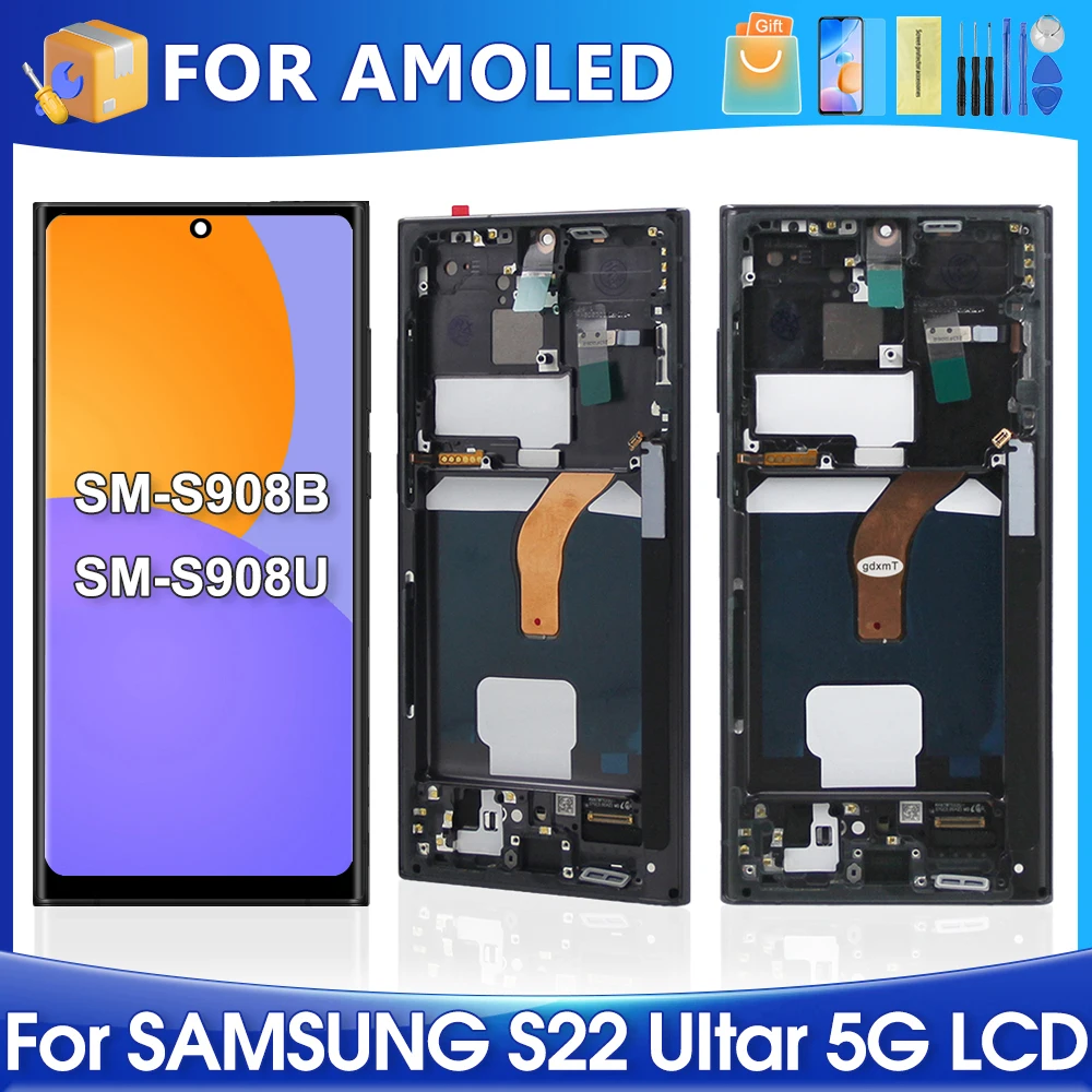 

S22 Ultra For Samsung For AMOLED S908 S908B S908U S908W S908E LCD Display Touch Screen Digitizer Assembly Replacement