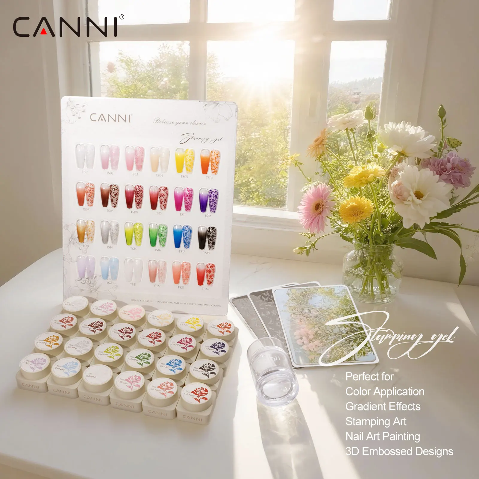 CANNI 5g Stamping Gel Nail Kit with Color Chart High Pigment Transfer Gel Polish for Nail Stamping Plate UV LED Soak Off Gel