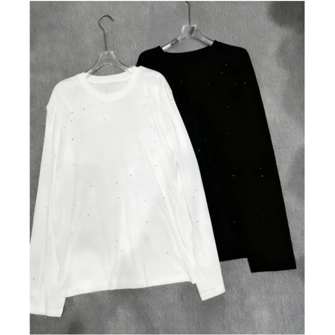 

New Winter 2025 Women's Round-neck Linen Lettered Diamond Long-sleeved T-shirt