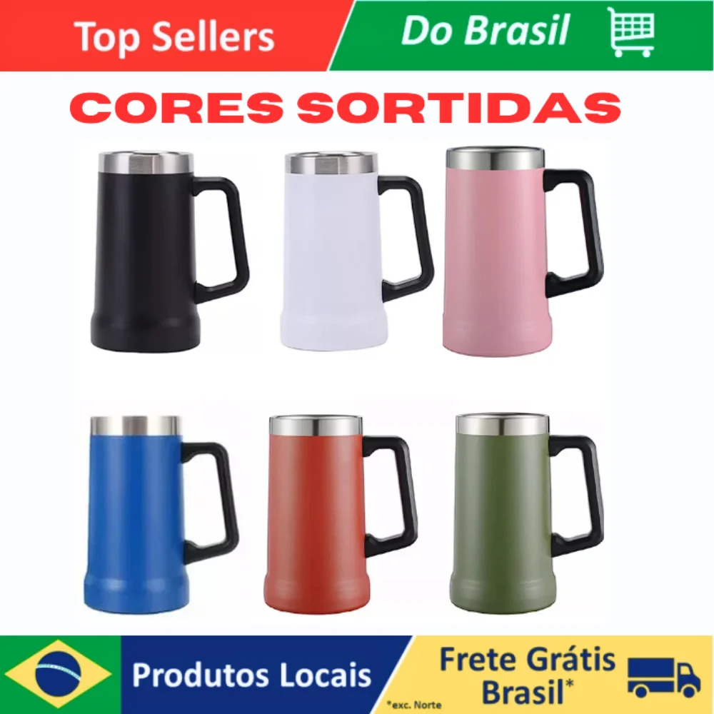 Thermal Cup Mug with Handle for Cold or Hot Drink in Inox, Thermal Polar 709 ml