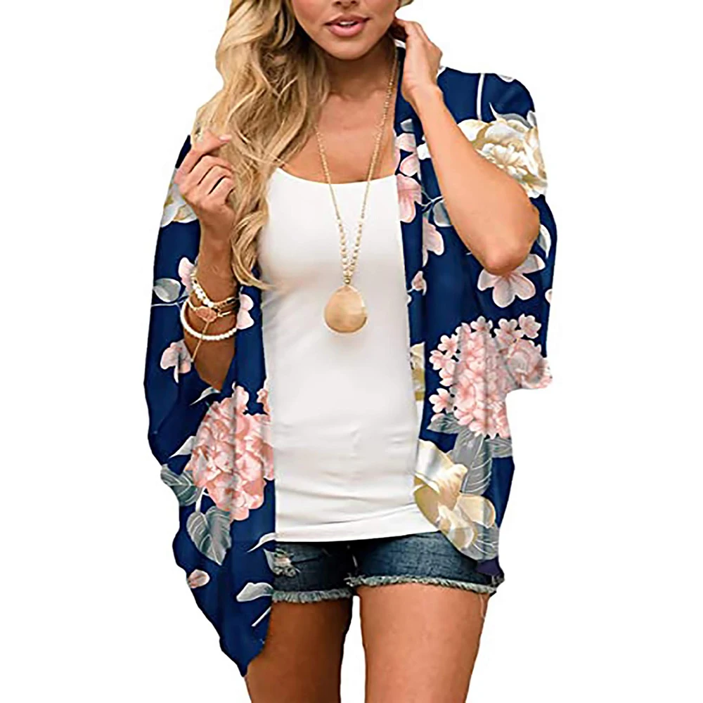 Dames Bloemen Chiffon Kimono Vesten Losse Strand Cover Up Tops Met Korte Mouwen Plavky Vrouwen 2023 Luxe Designerkleding Dames