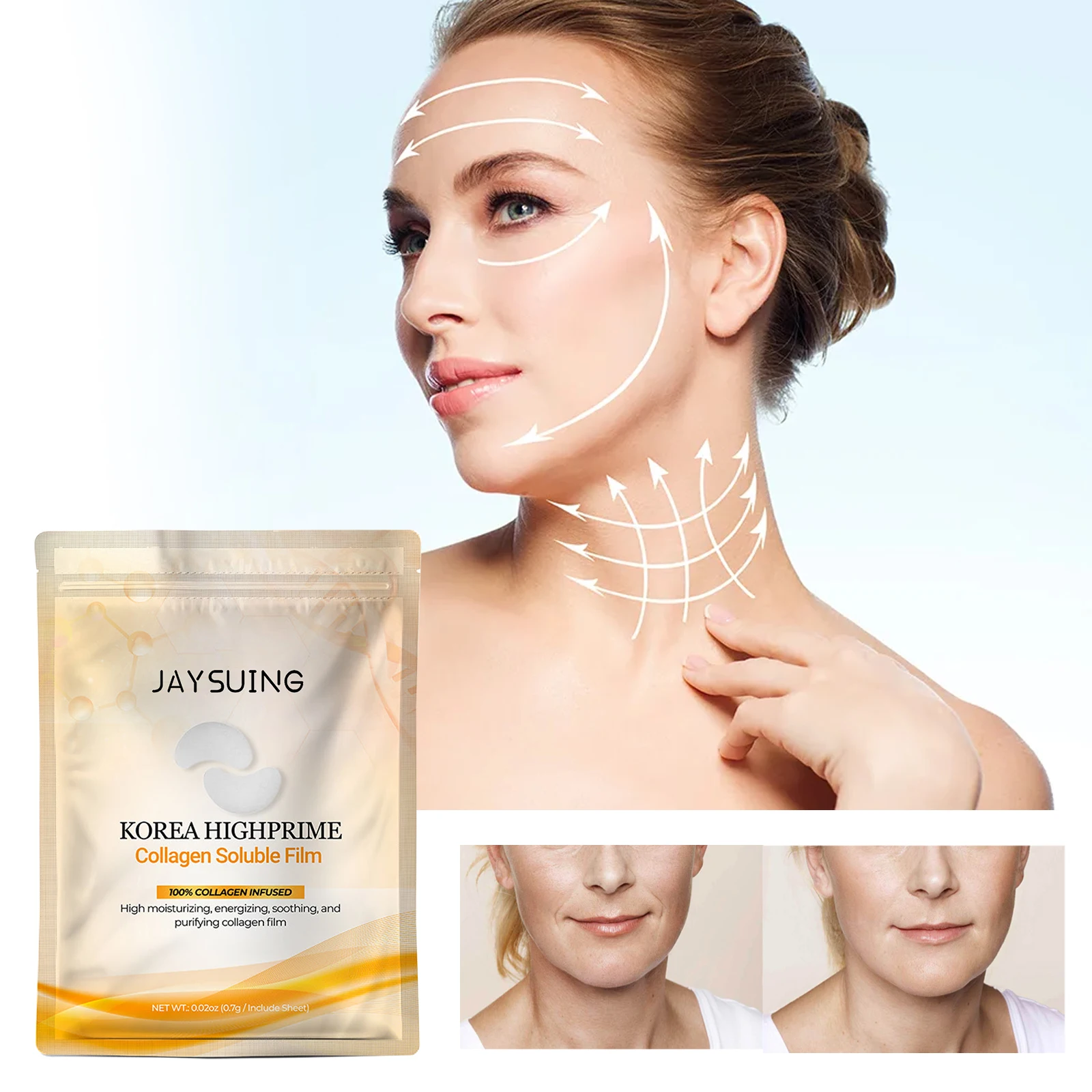 

Soothing Improves Elasticity Skin Mask Moisturize Brightness Lifting Face Eye Forehead Cheeks Tighten Collagen Soluble Film