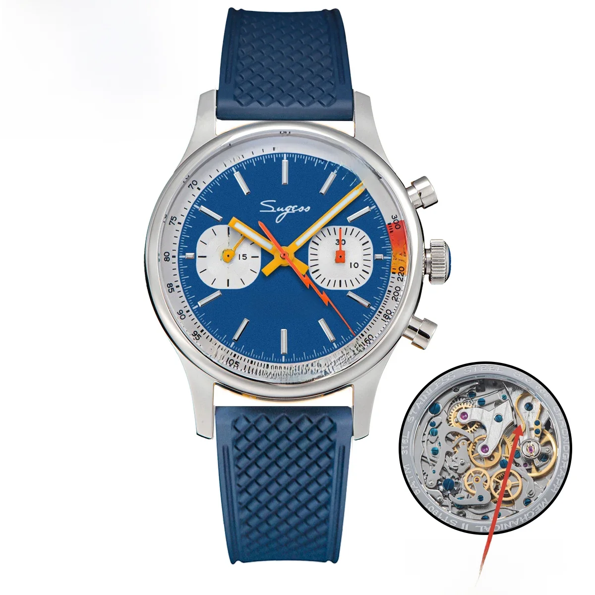 Sugess Fliegeruhr mit Möwenwerk, Schwanenhals-Armbanduhr, mechanischer Chronograph, Saphirglas, Militär, limitiert, Racing 1963,