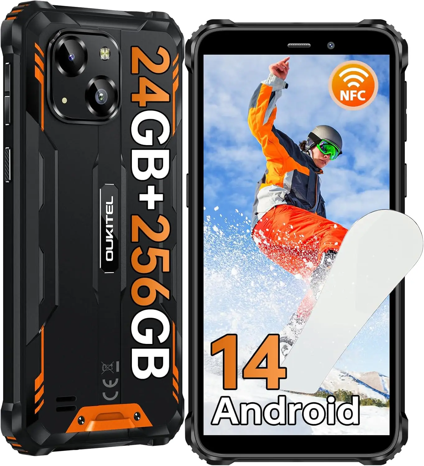 OUKITEL WP32 PRO Rugged Smartphone Unlocked - 24GB RAM+256GB ROM Android 14 Rugged Phone, 6'' Display Cellphone, 20MP Camera, 63