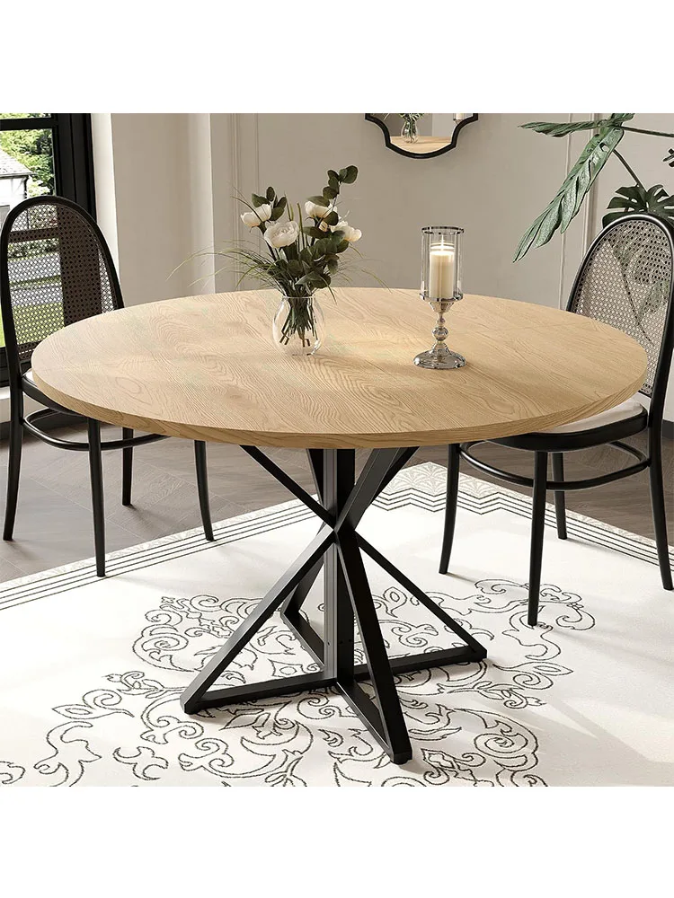47 Zoll Runder Esstisch für 4-6 Personen - Eiche/Nur Tisch |   Runder Küchentisch mit Säulenfuß, Rustikaler Holz-Esstisch für Kleine Räume, Küche & Esszimmer, Wohnzimmer