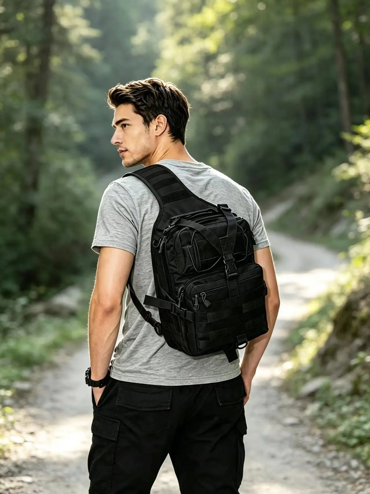 Taktische Umhängetasche für Herren, robuste Oxford-Brusttasche mit verstellbarem Riemen, geräumiger Alltags-Umhängetaschenrucksack zum Wandern, Ca – Detail 6