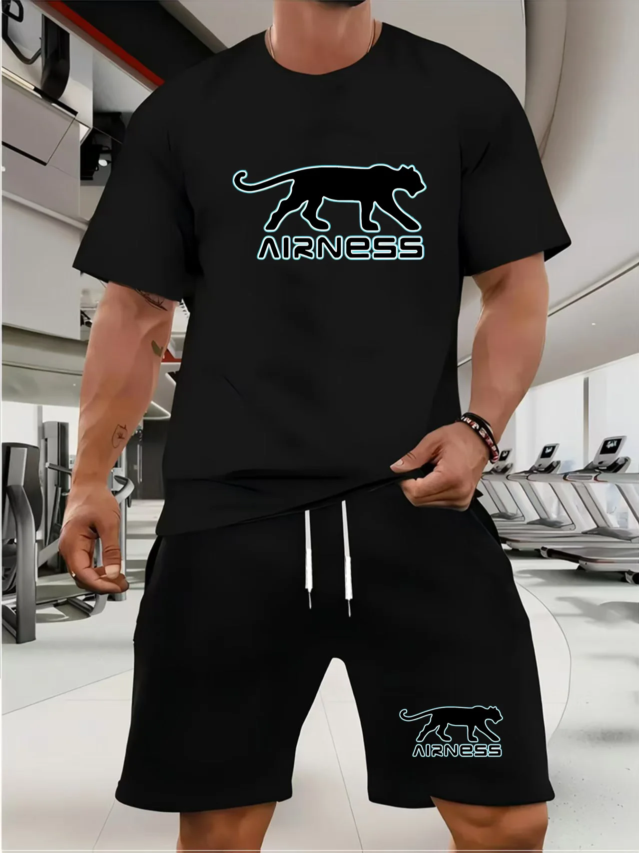 

Summer new men's fashionable short sleeved T-shirt+drawstring shorts two-piece set sportswear fashionable jogging casual men's s