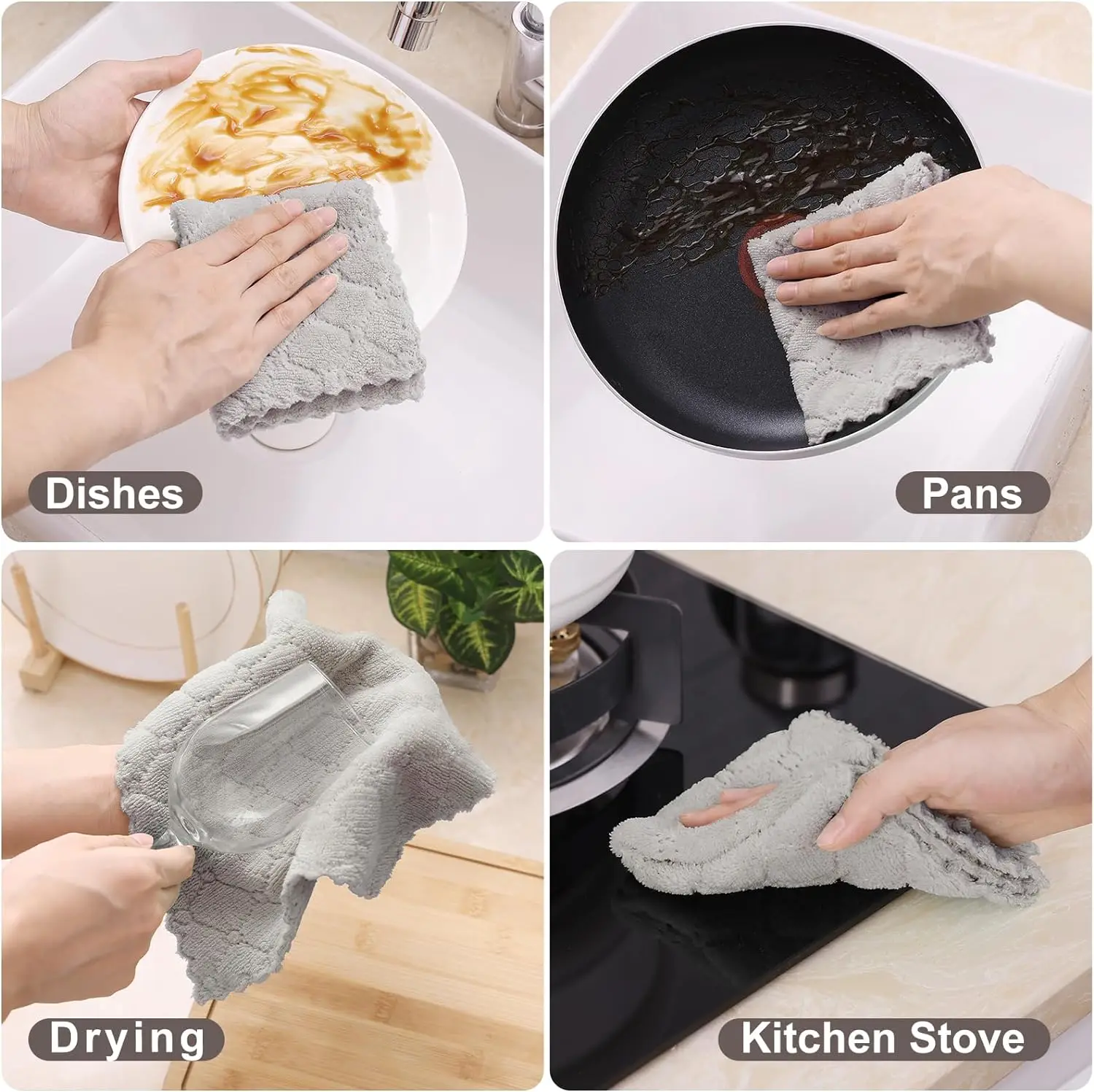 4Pcs Kitchen Dish Cloth Super Absorbent Coral Fleece Kitchen Rags Reusable Soft and Fast Drying Microfiber Cleaning Cloths