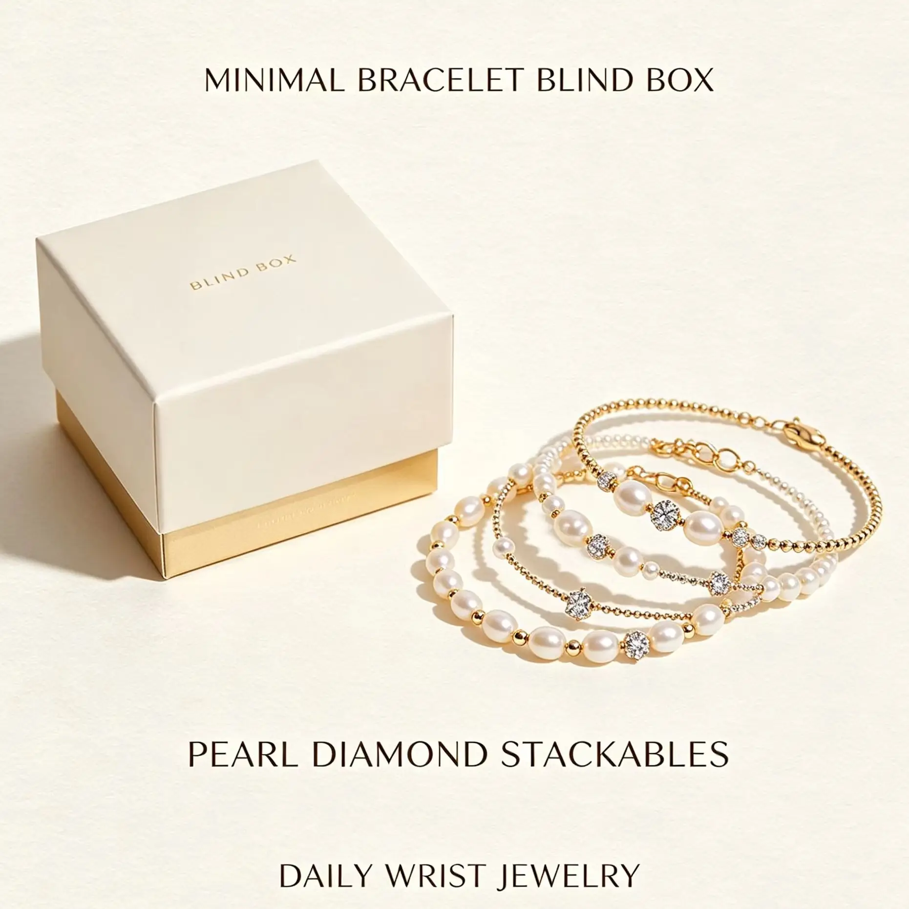 Cream Aesthetic Bracelet Blind Box Minimal Pearl Diamond Stackable Daily Wrist Jewelry