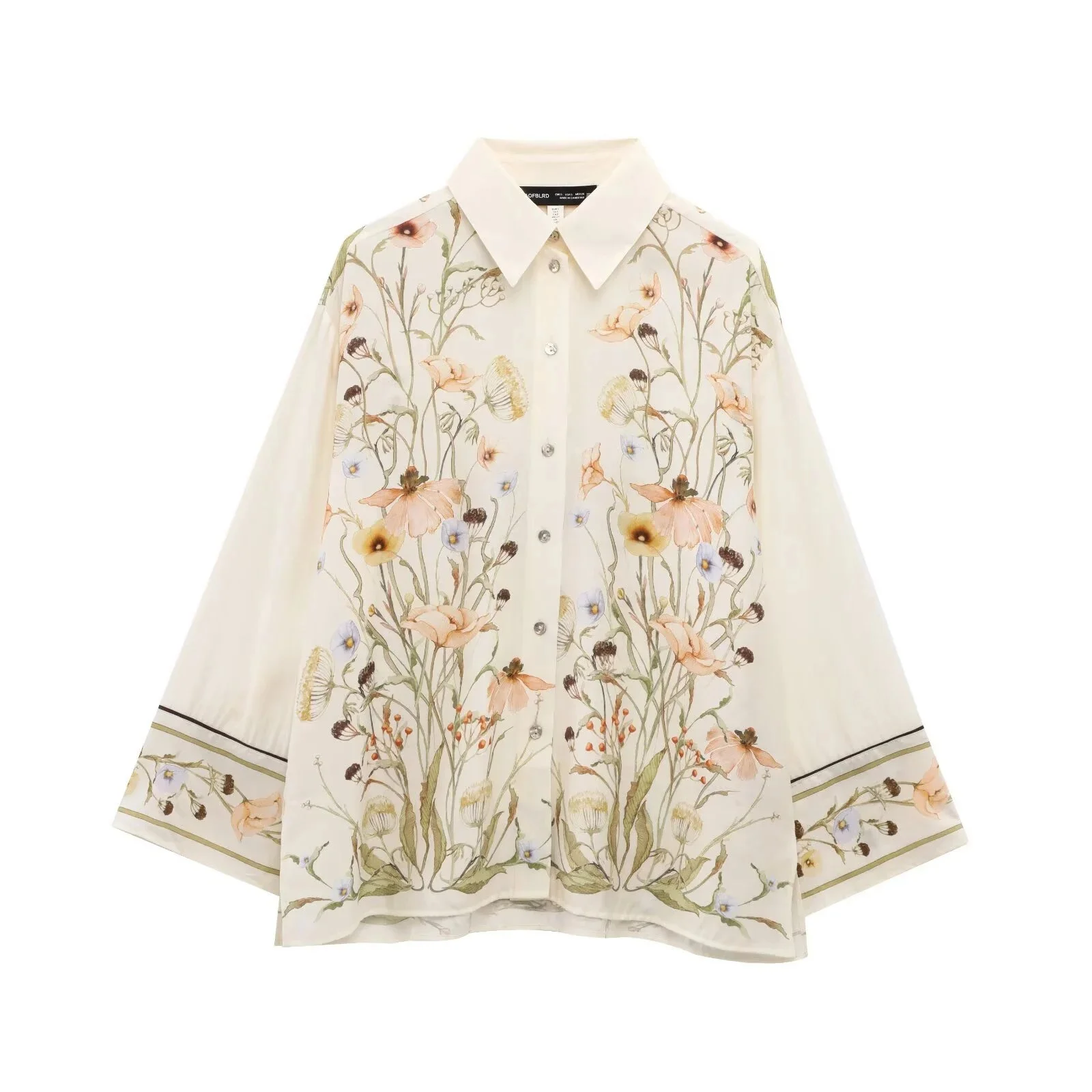 Europees en Amerikaans 2025, lente en zomer, nieuw damesshirt in casual stijl, eenvoudig bloemenprint - afbeelding 2