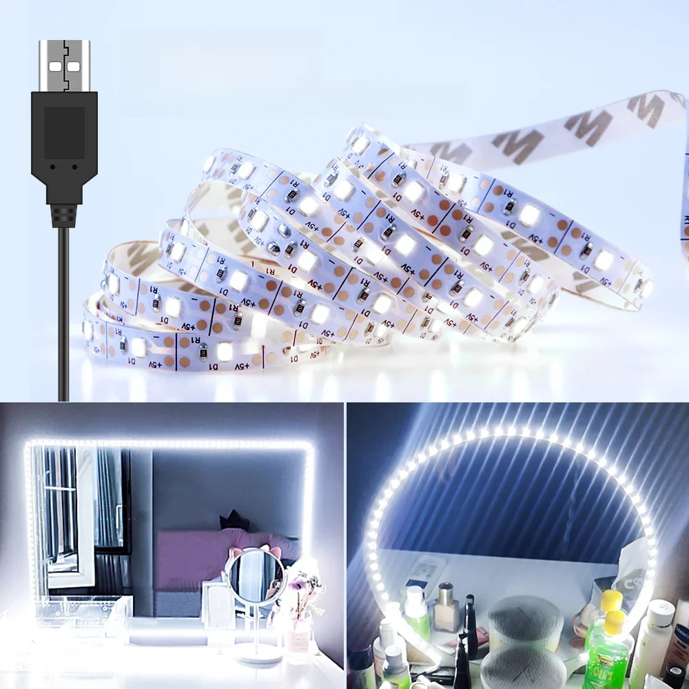 USB LED Makeup Mirror Light Strip, Dressing Table Lamp, Fita LED, Decoração do quarto, Quarto Vanity