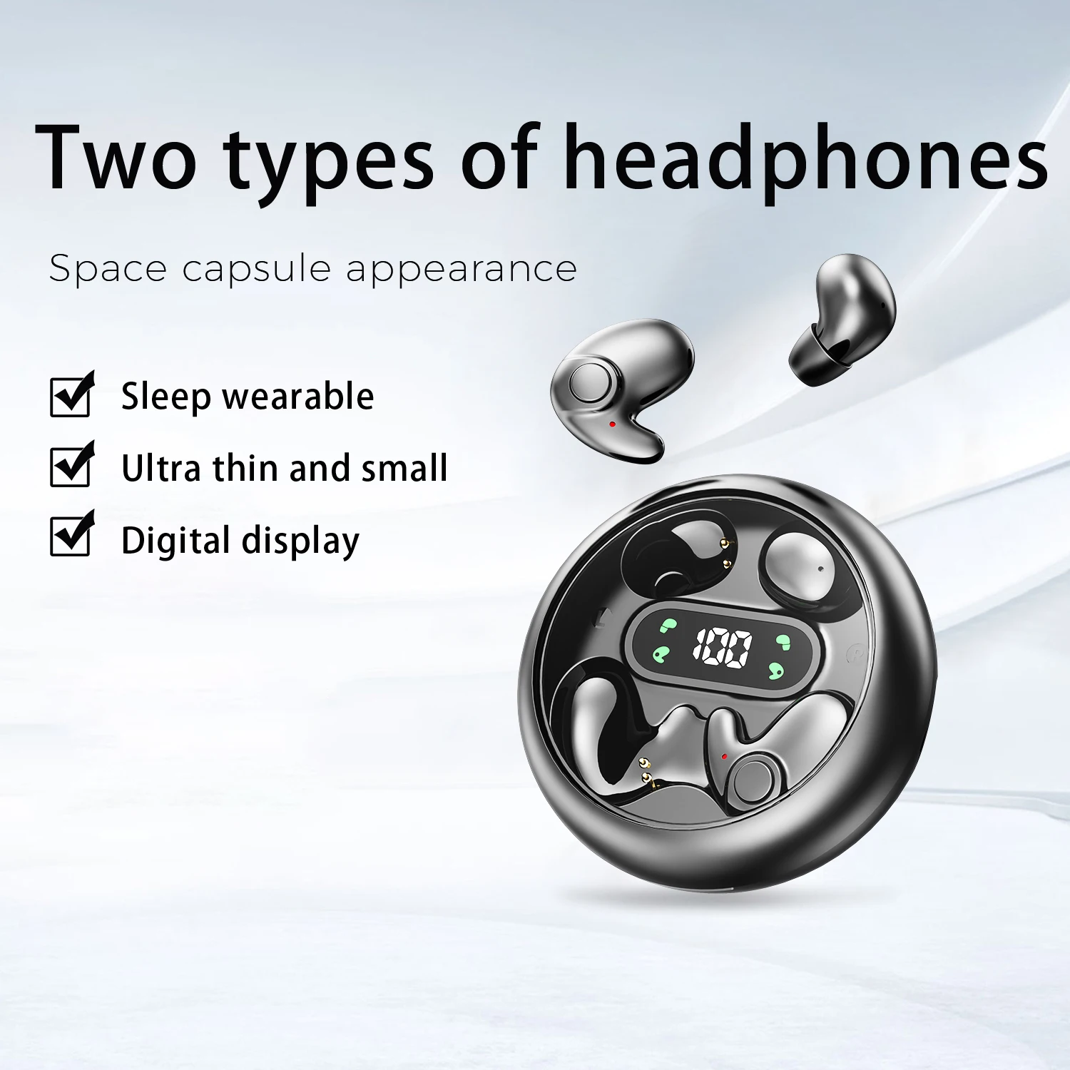 Two-piece Headphones, Wireless Bluetooth Headset,Earbuds with Mic for Phone, Sleep Earphones And Mini，For Running/sleeping