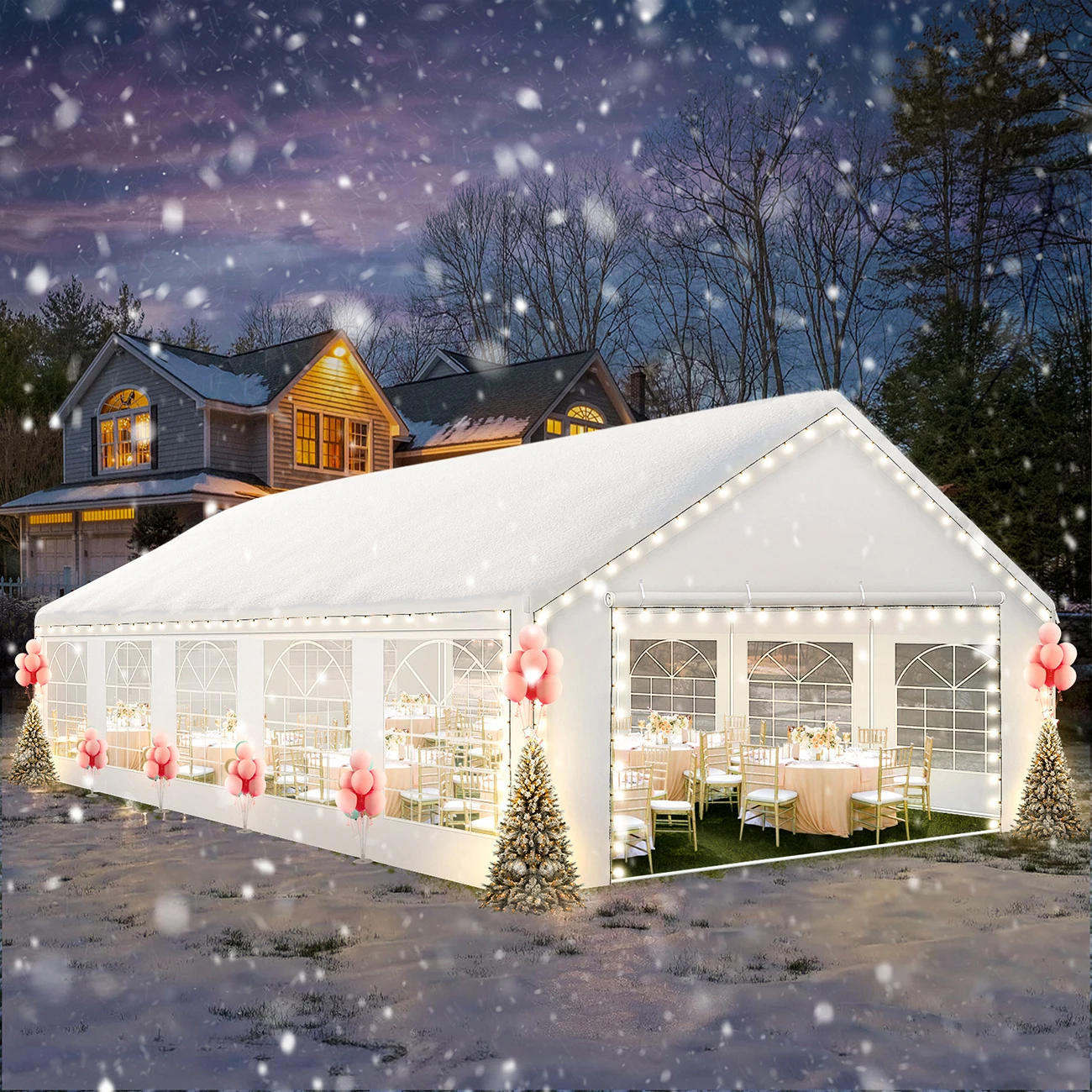 COBIZI 16x32 Party Tents Heavy Duty Tent, Tents for Parties with 6 Removable Sidewalls & 4 Built-in Sandbags, Wedding Tent for Party Outside UV50+ Waterproof, White