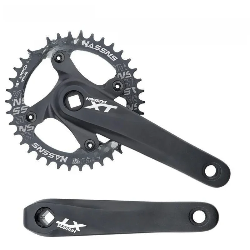 AliExpress NONE HASSNS Mountain Bike XT Square Taper Crankset with Positive Negative Teeth 104 BCD Single Chainring For Upgrades