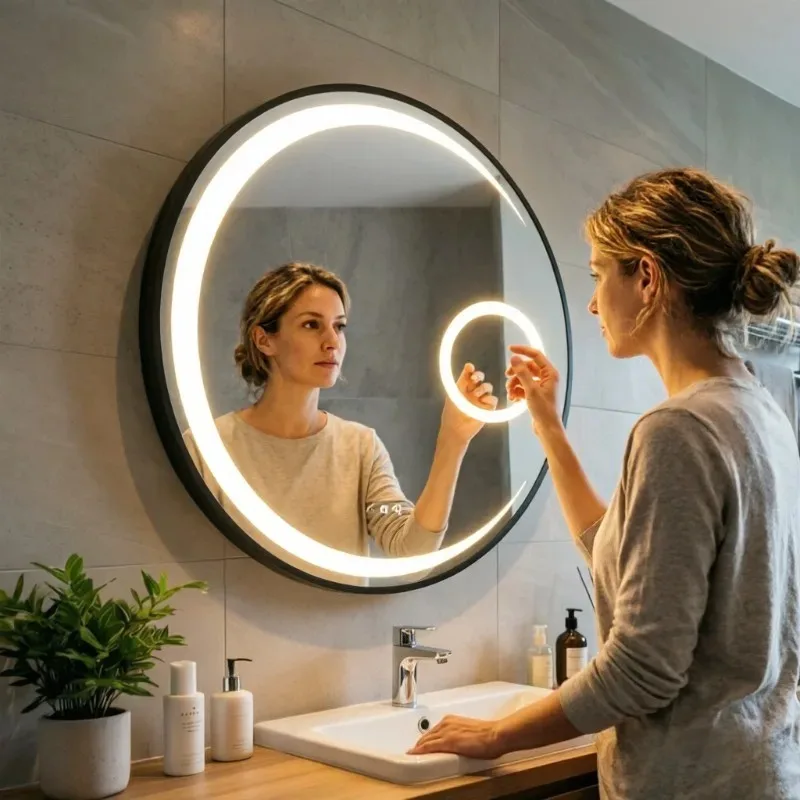 Miroir de Maquillage Mural Circulaire 61cm 3 Tons de Lumière Grossissement 3x Réglable Design Intelligent pour Coiffeuse et Salle de Bain Expédition depuis l'Entrepôt Local