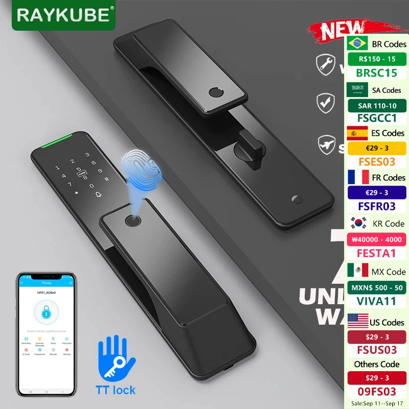 NEW RAYKUBE KX2 TT Lock Bluetooth Electronic Smart Door Lock With Biometric Fingerprint APP Remote Control NFC Key Unlock