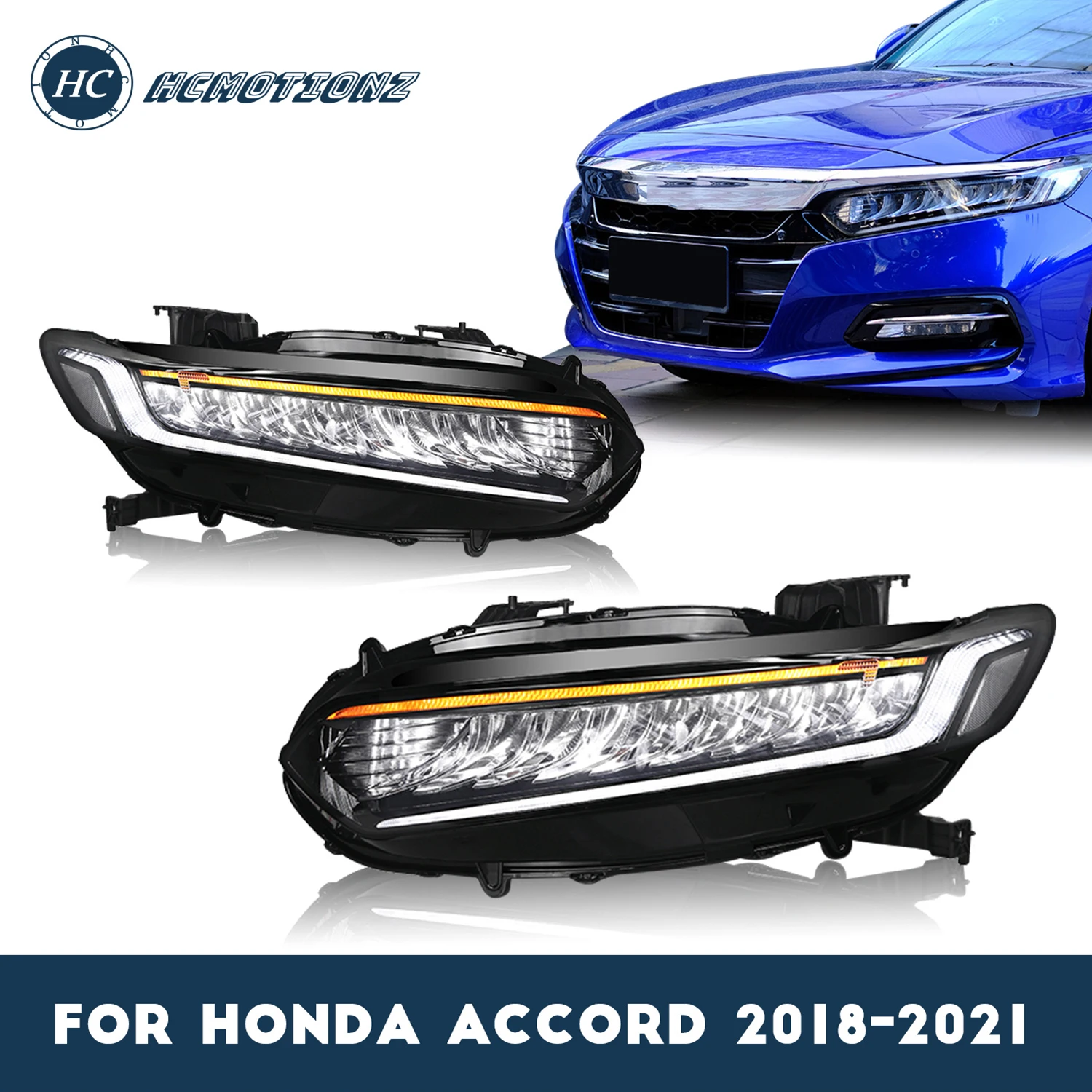 

Автомобильные фары HCMOTIONZ в сборе для Honda Accord 2018, 2019, 2020, 2021, 10 поколения, полный светодиодный автостайлинг, аксессуары для передних фар