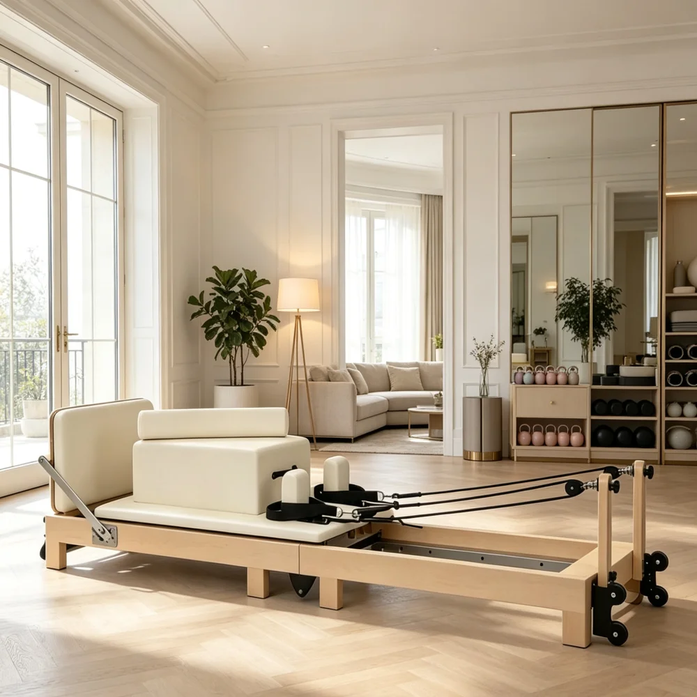 Ahorn-Holz Pilates-Trainingsbett, Schnell-Faltbarer Pilates-Reformer, Multifunktionales Großes Yoga-Fitnessgerät, Kommerzielles & Haushaltsgeeignetes Pilates-Gerät