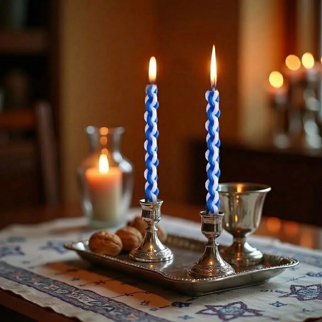 2PACK Havdalah Candle Blue and White Braided Jewish Largest Candle Smokeless Lighting Shabbat Candles for Saturday Night