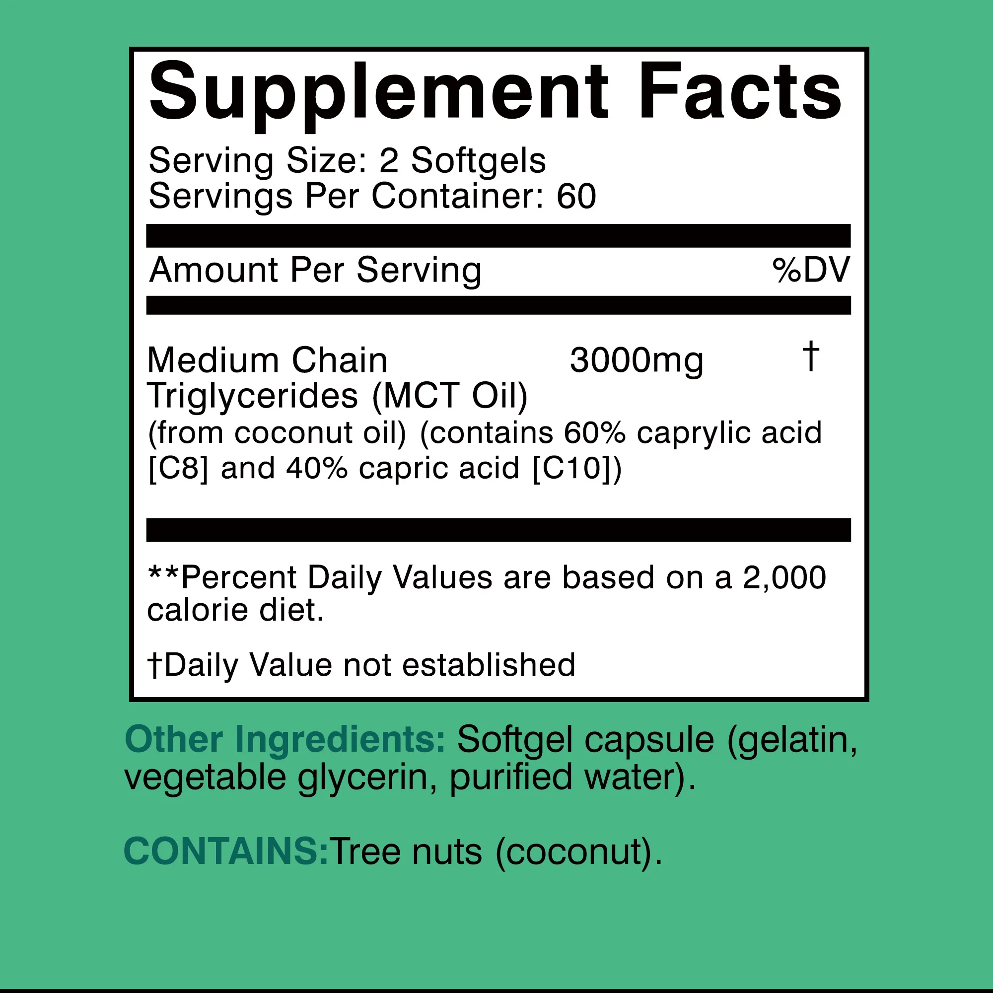 Cápsulas de aceite MCT de 3000mg, producción de energía, mejora el cerebro, control del peso, refuerzo del metabolismo, 120 cápsulas