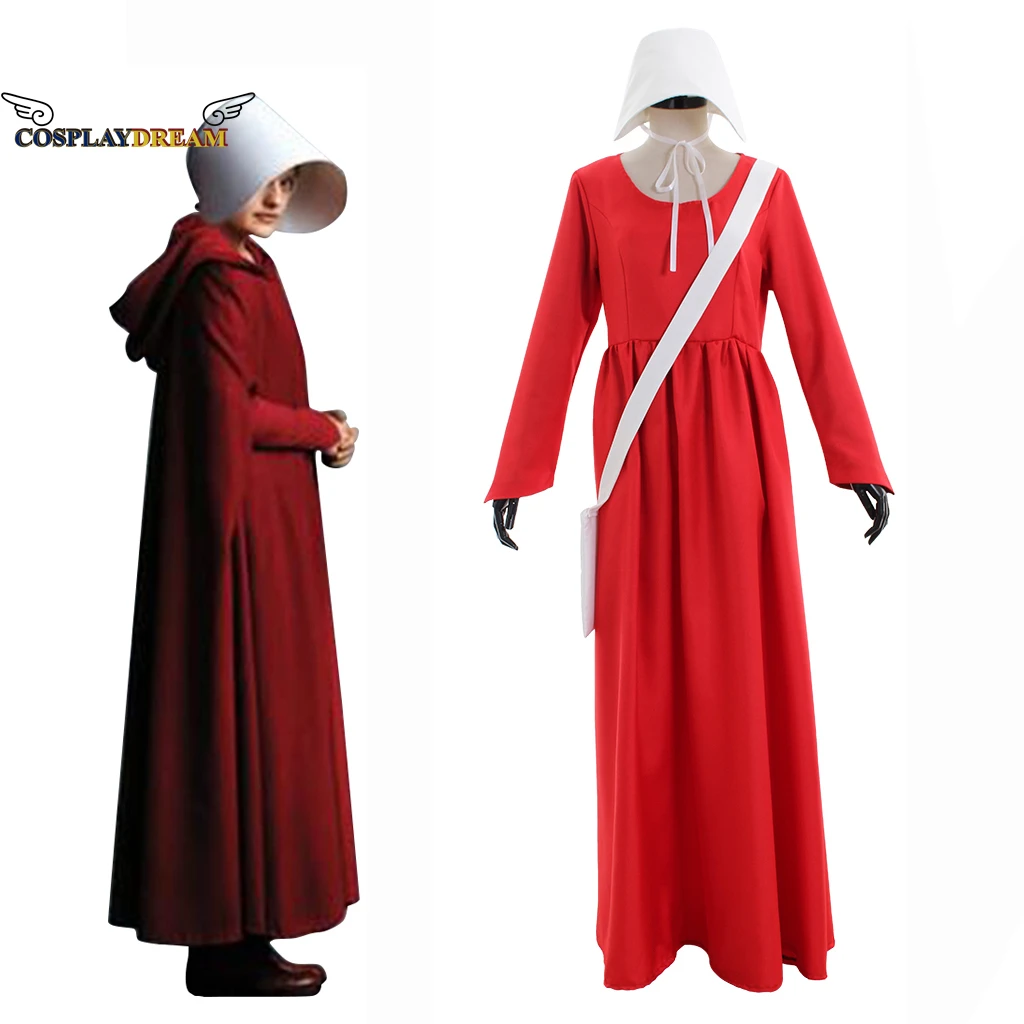 

The Handmaid's Tale Season 2 Jone Offred Cosplay Costume Red Dress White Hat Bag Set Halloween Party Cosplay Outfit Accessories