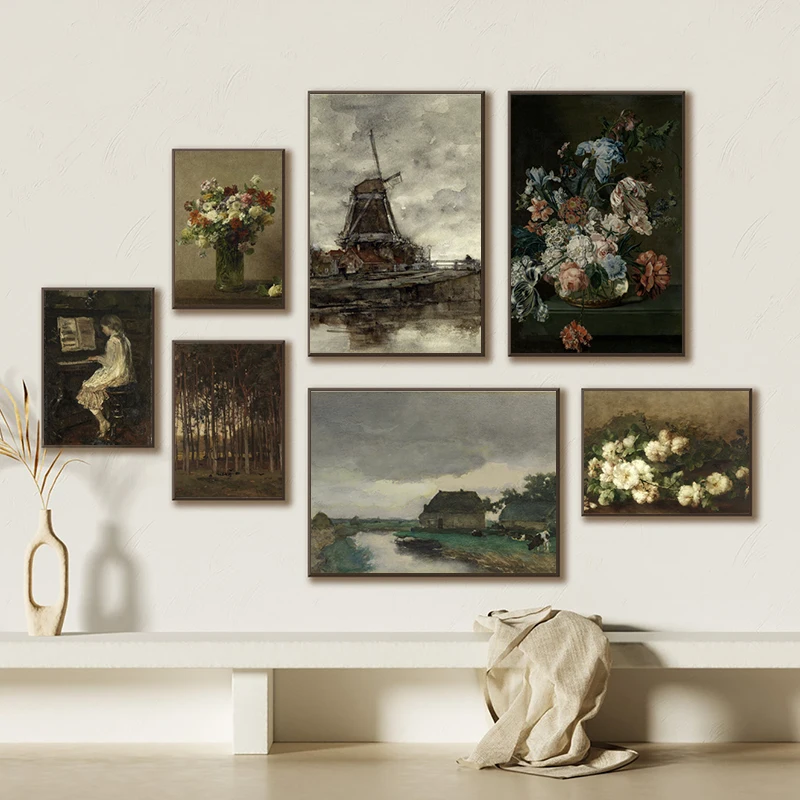 Dark Academia Gallery Wall Print Vintage French Country Landscapes Oil Painting Canvas Posters Moody Victorian Art Decoration