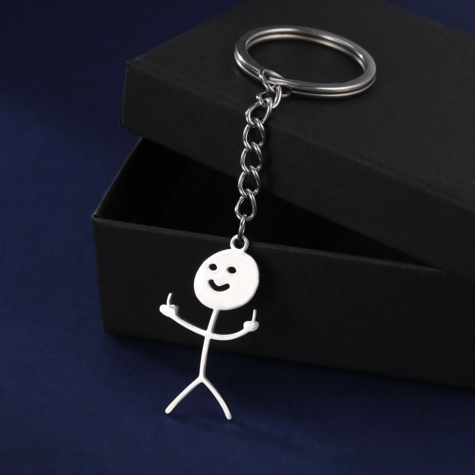 Teamer Engraçado Dedo Médio Stickman Keychain Tendência Aço Inoxidável Doodle Pingente Car Key Chian
