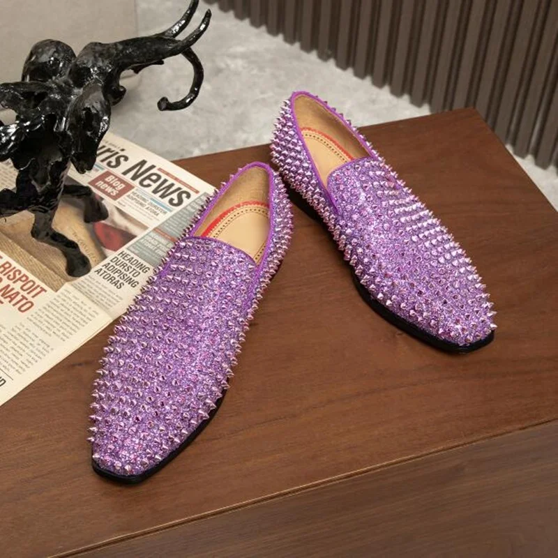 silver dress shoes with spikes Mens Silver Glitter Sparkle Spike Formal Dress Loafers Shoes After Midnight King
