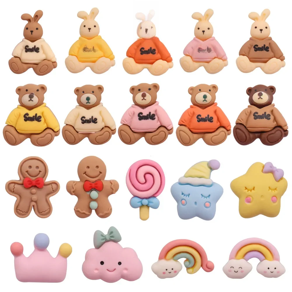 Breloques de chaussures en résine Kawaii pour filles, lapin, ours, pain d'épice, bonbons, étoile, couronne, nuage, trou, chaussures, ornements pour sabots, épingles, cadeau, 1-19 pièces