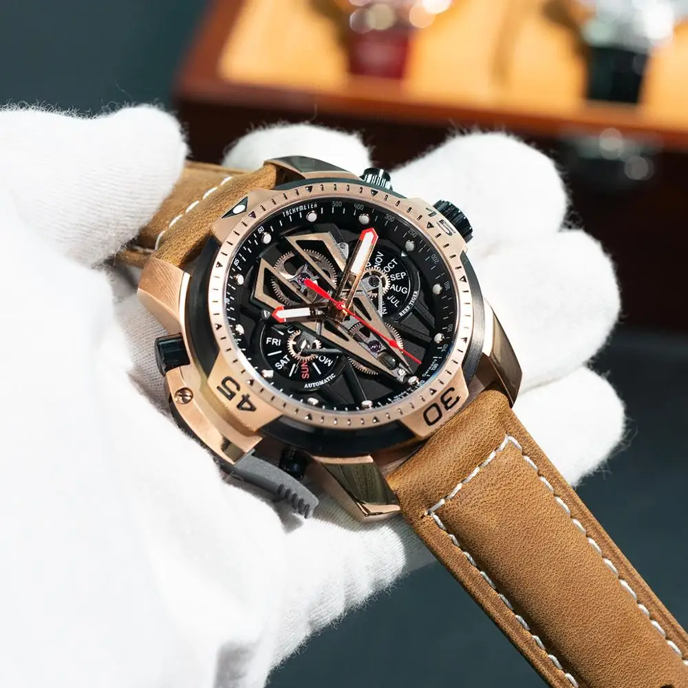 Reef Tiger Brand Luxury Famous Male Automatic Mechanical Watch Stainless Waterproof Leather RGA3591