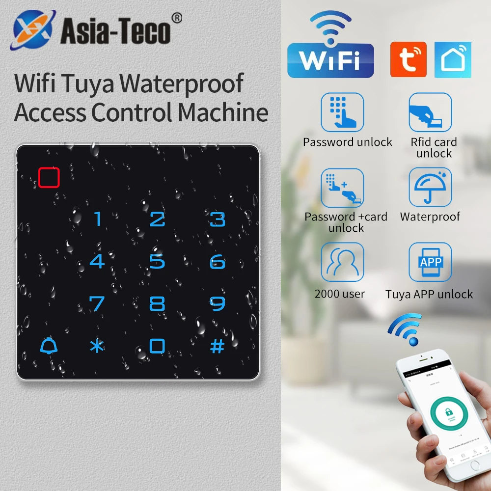 

WIFI Tuya Smart App Door Access Control Digital Integrated Keypad RFID 125Khz IP67 Waterproof Backlit Card Reader Wiegand Input