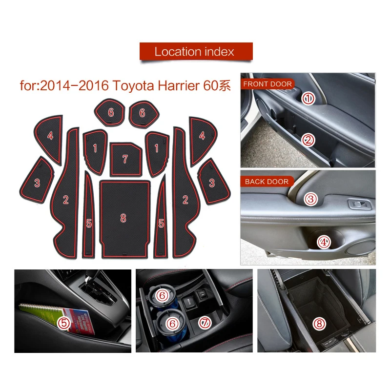 Anti-Slip Gate Mats Cup Groove Pads forToyota Harrier 60 XU60 2013 2014 2015 2016 Slot Hole Pad Car Interior Styling Accessories